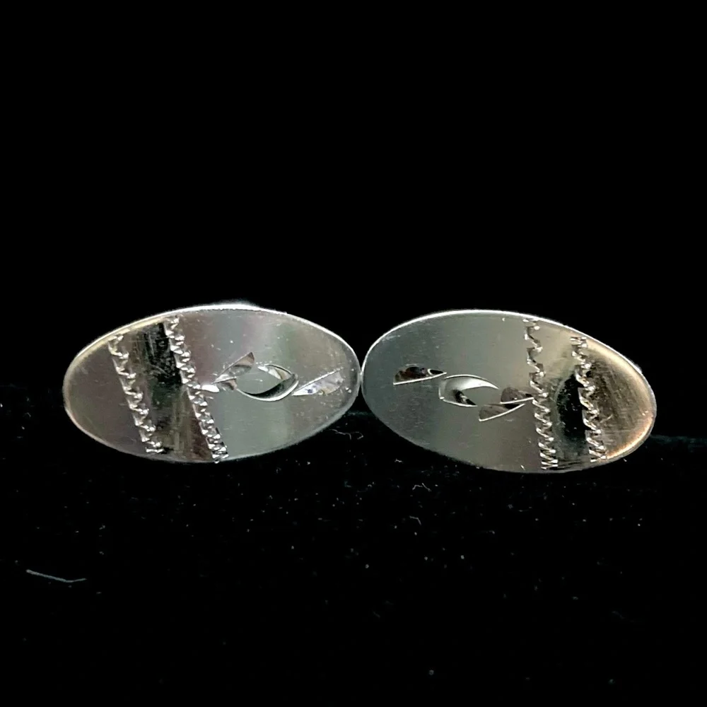 Sterling silver oval etched diamond cut MCM cuff links